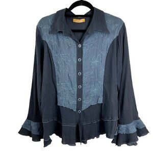 Elisa Cavaletti Lagenlook Boho Flowy Wool-Silk-Blend Blouse Womens Size S